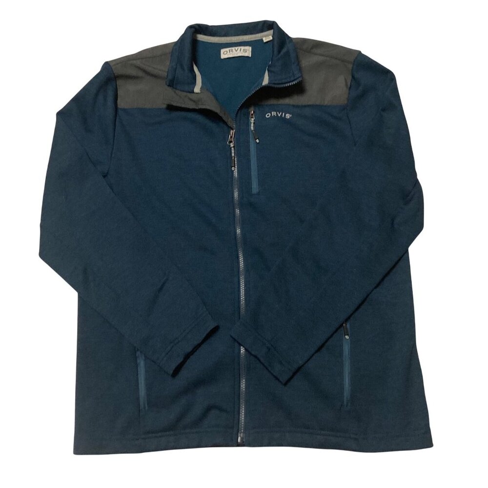 Orvis Men's Medium Full-Zip Blue Jacket With Pockets Contrasting Shoulder Panel